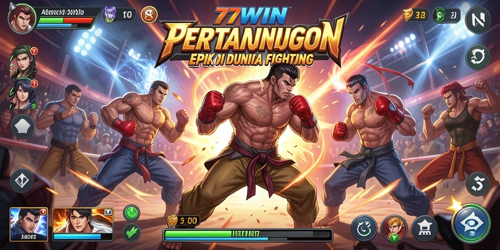 Screenshot gameplay dari 77WIN menampilkan pertarungan yang intens.