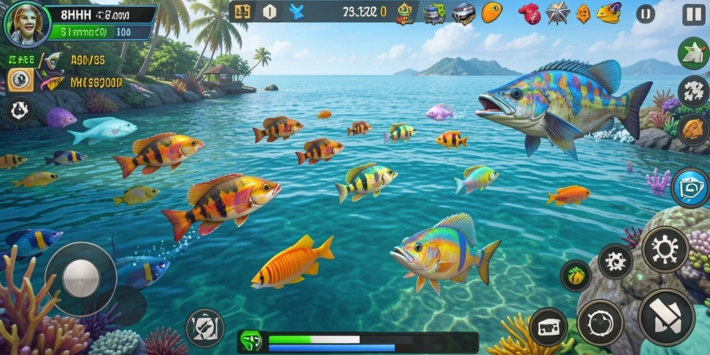 Gameplay 8HHH menampilkan aksi menembak ikan secara mendebarkan.