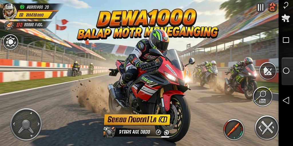 Gameplay seru DEWA1000 dengan balapan motor yang mendebarkan.