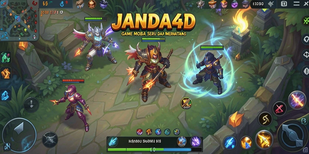 Tampilan gameplay seru dari JANDA4D di arena pertarungan MOBA.