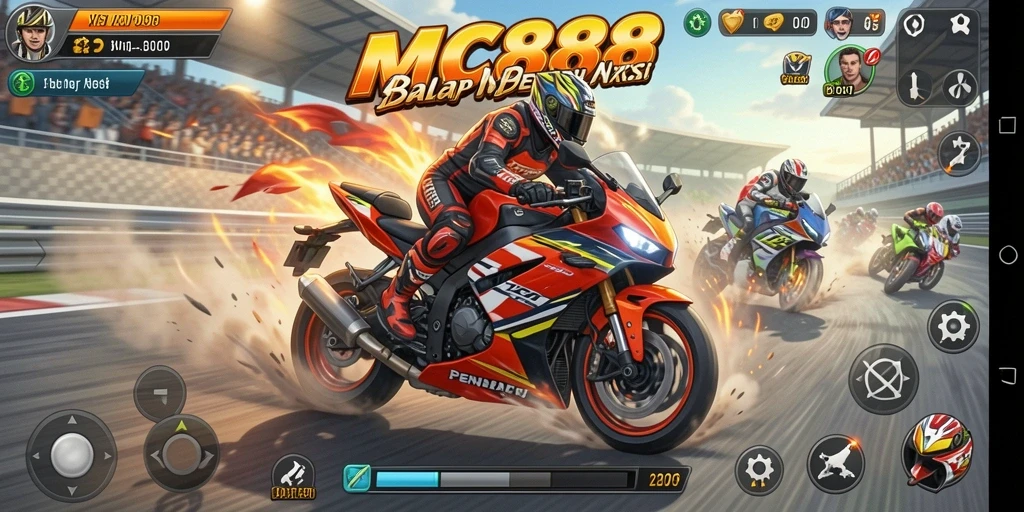 Tampilan gameplay balap motor yang mendebarkan di MC888.