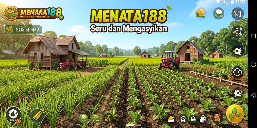 Tangkapan layar dari gameplay <strong>MENARA188</strong> yang menampilkan ladang subur dan aktivitas bertani.