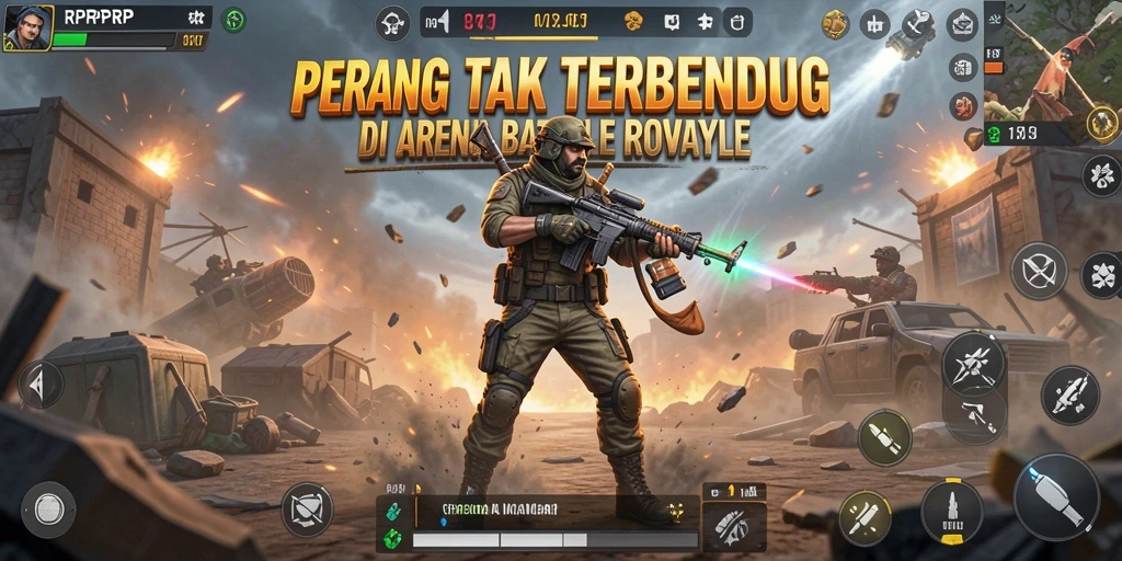 Screenshot gameplay RPRPRP yang menampilkan pertempuran intens di arena Battle Royale.