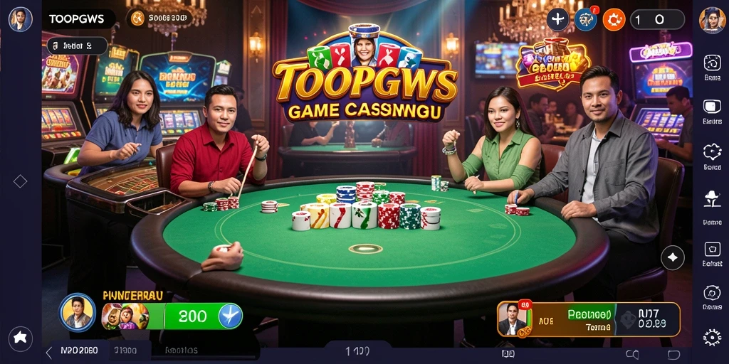 Tangkapan layar gameplay TOOPGWS yang menampilkan dealer langsung dan permainan kasino.